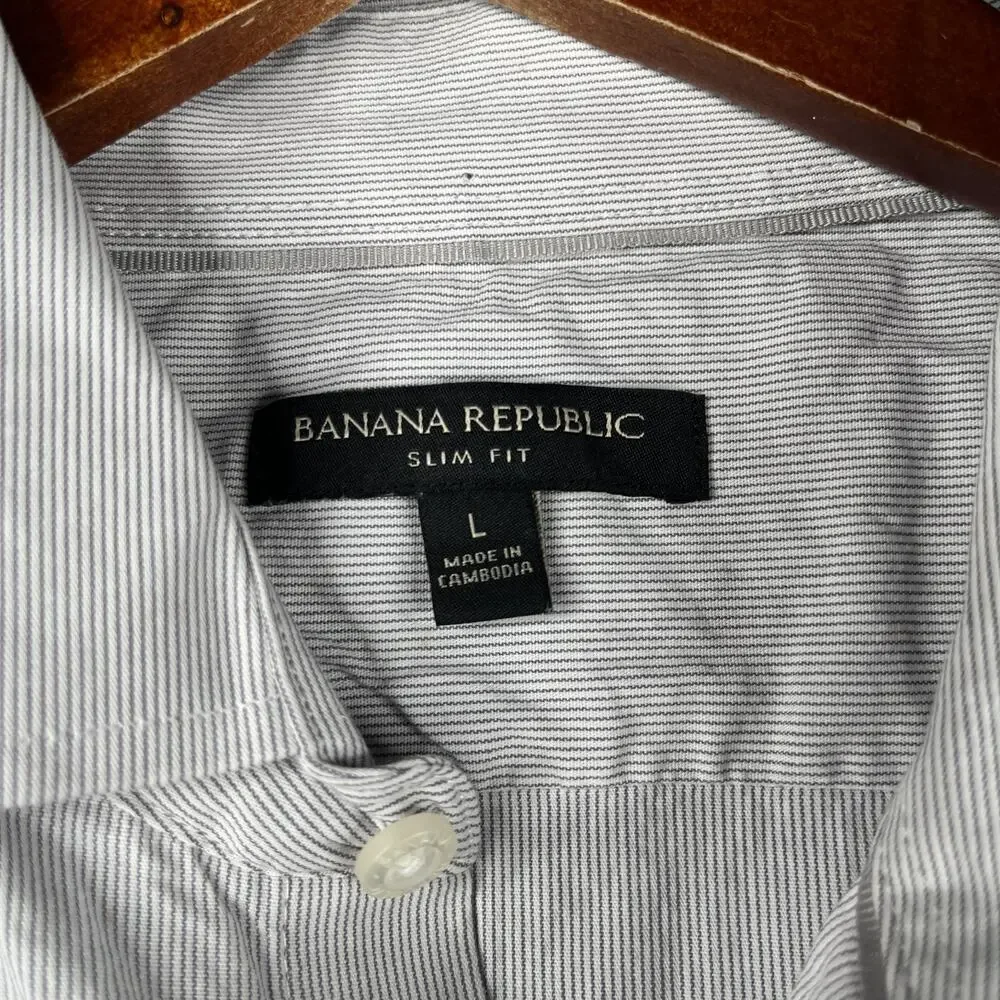Banana Republic Slim Fit Gray Striped Shirt Button Up Long Sleeve Mens Large
